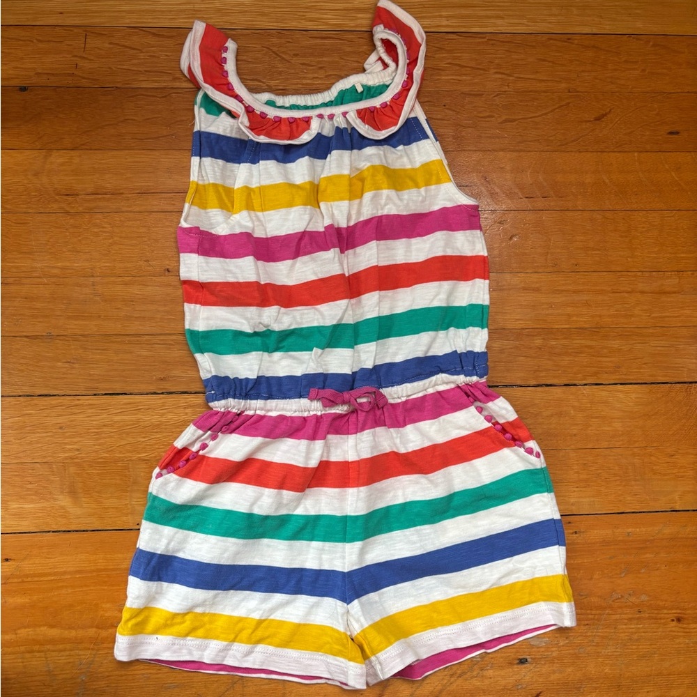 Mini Boden Rainbow Striped Kids Romper: Size 6-7